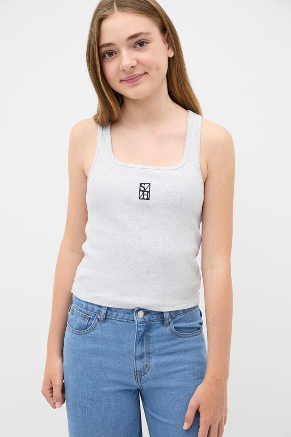 Square Neck Logo Tank  Cloud Grey Marle  hi-res