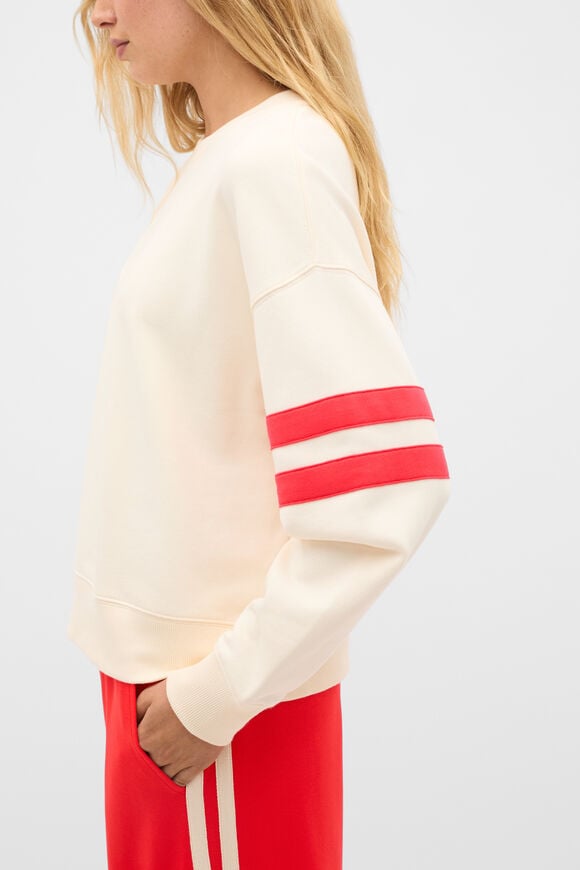 Contrast Detail Crew Neck Sweat  Coconut Cream  hi-res