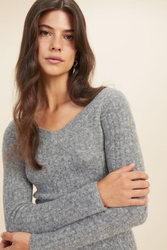 Off Shoulder Crop Sweater  Mid Grey Marle  hi-res