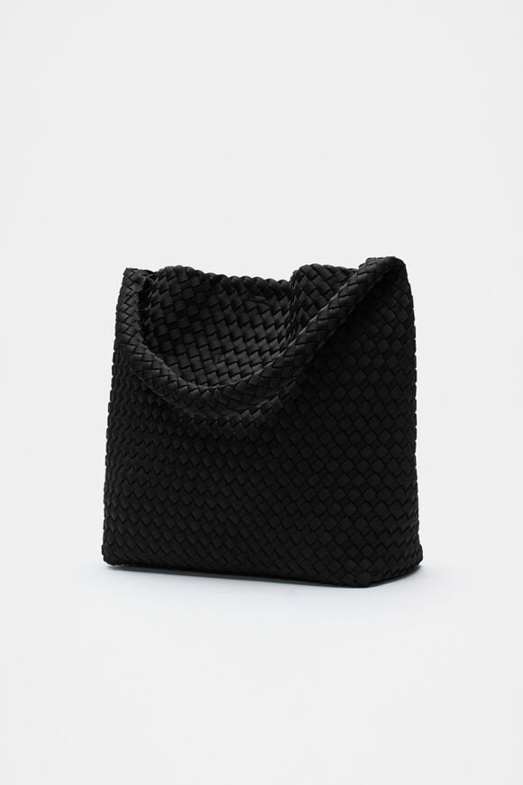 Woven Textured Tote  Black  hi-res