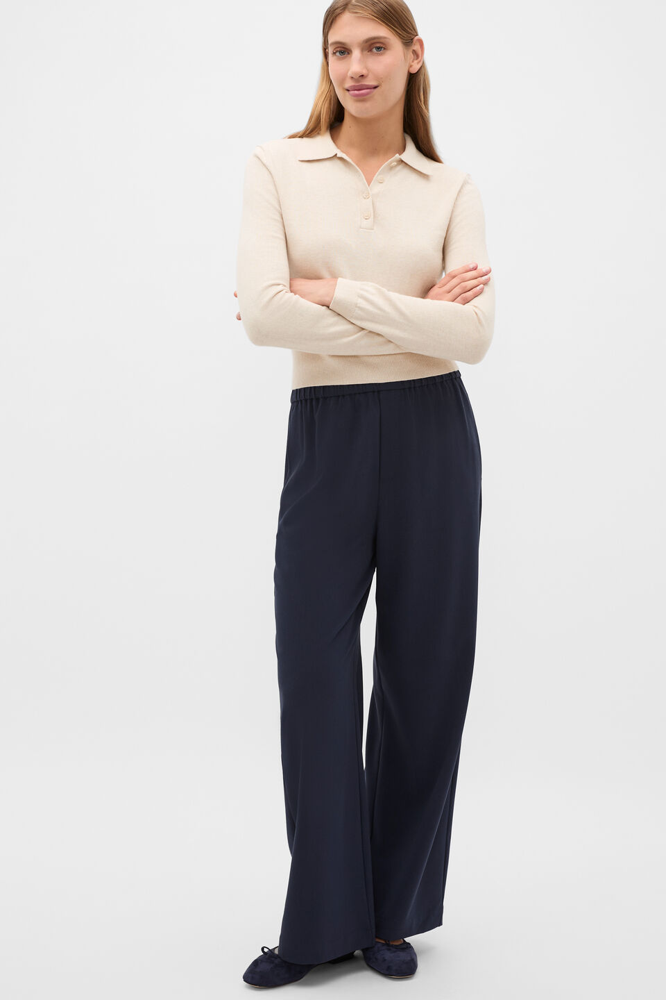 Elasticated Straight Leg Pant  Twilight Blue