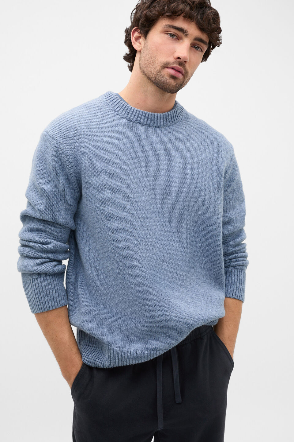 Wool Cotton Crew  Harbour Blue