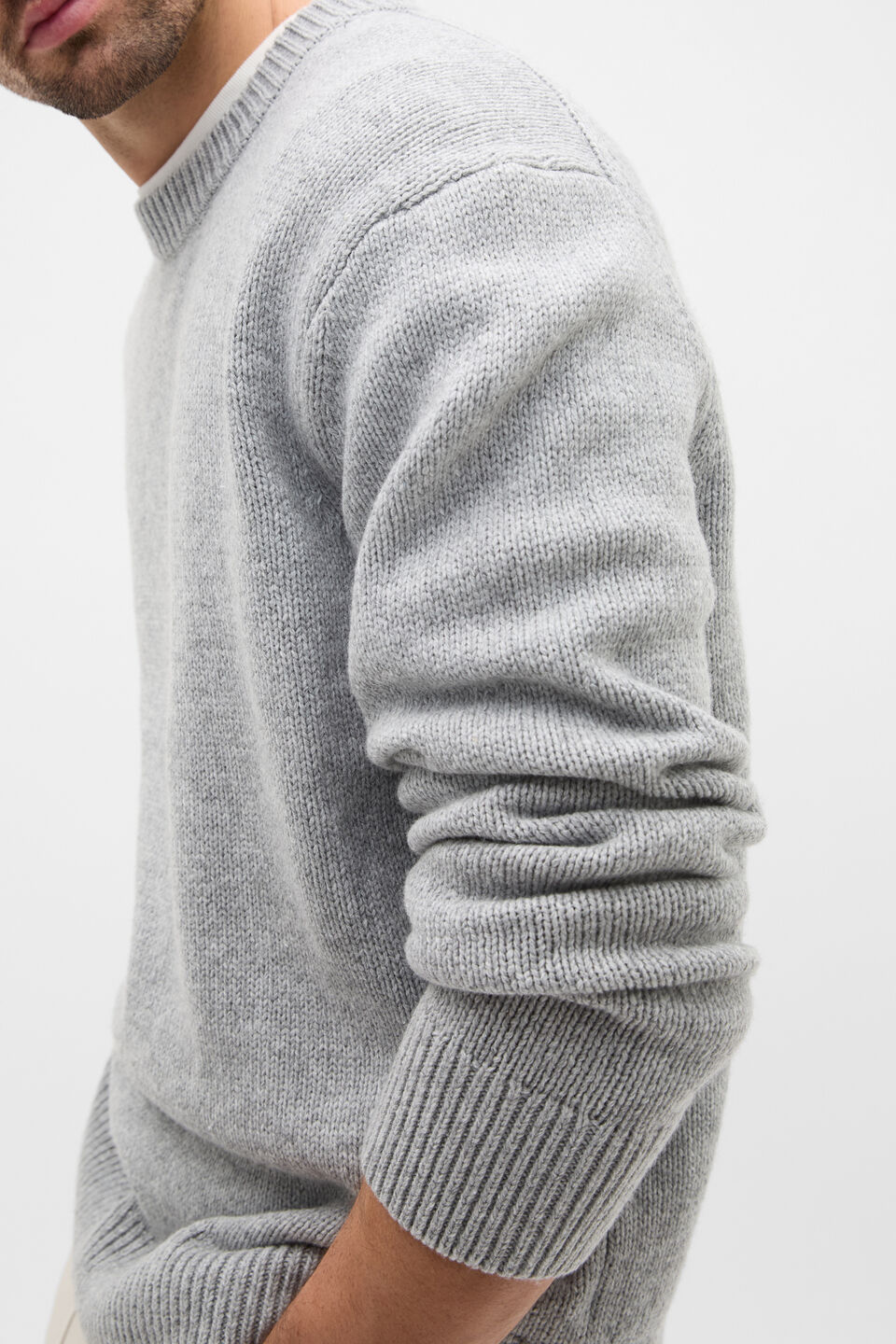 Wool Cotton Crew  Mid Grey Marle