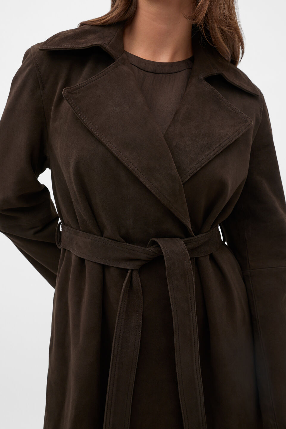 Suede Trench Coat  Coffee Bean