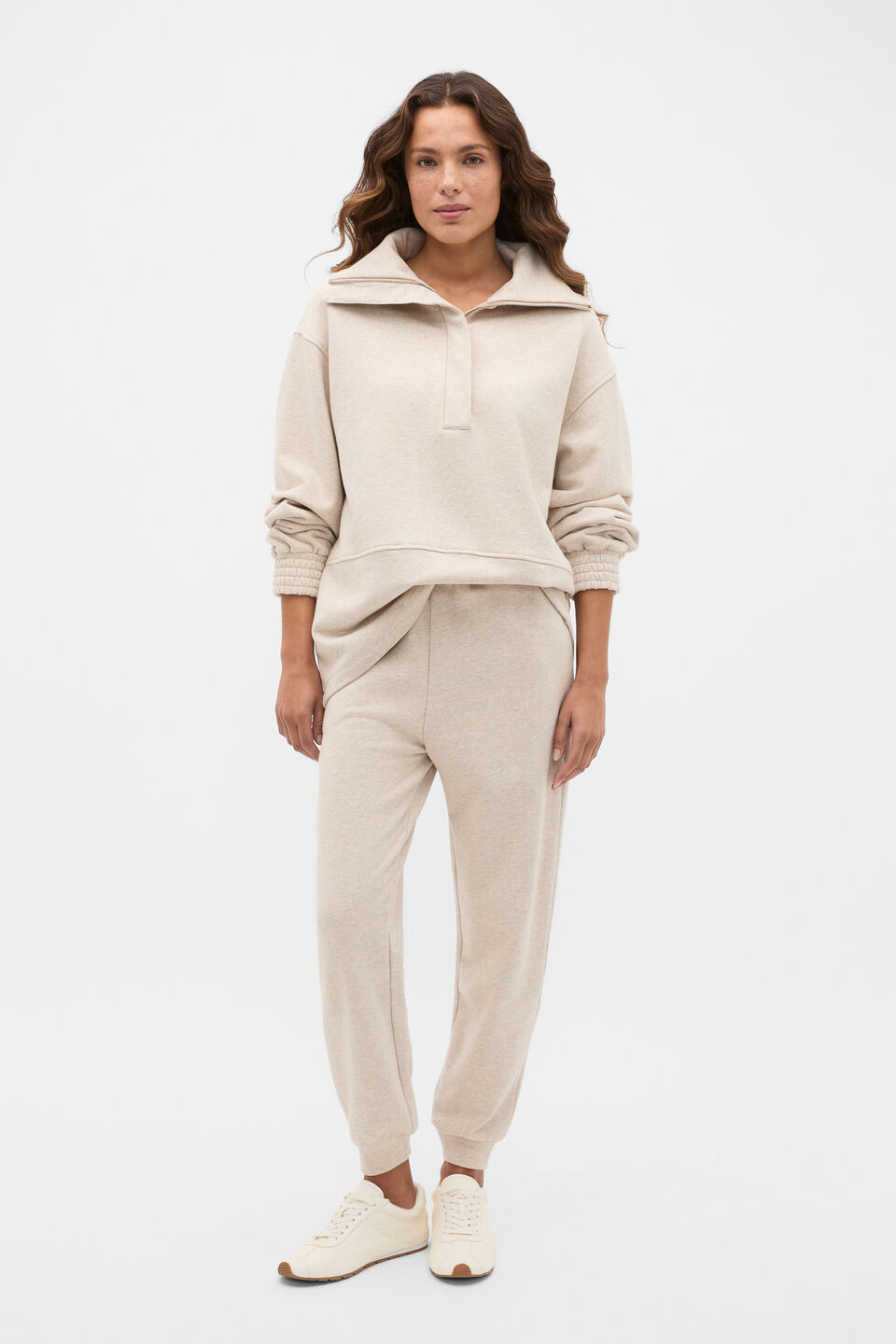 Terry Half Placket Sweat  Wheat Marle