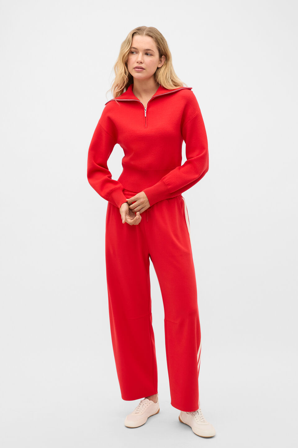 Double Knit Crop Zip Through  Chilli Red