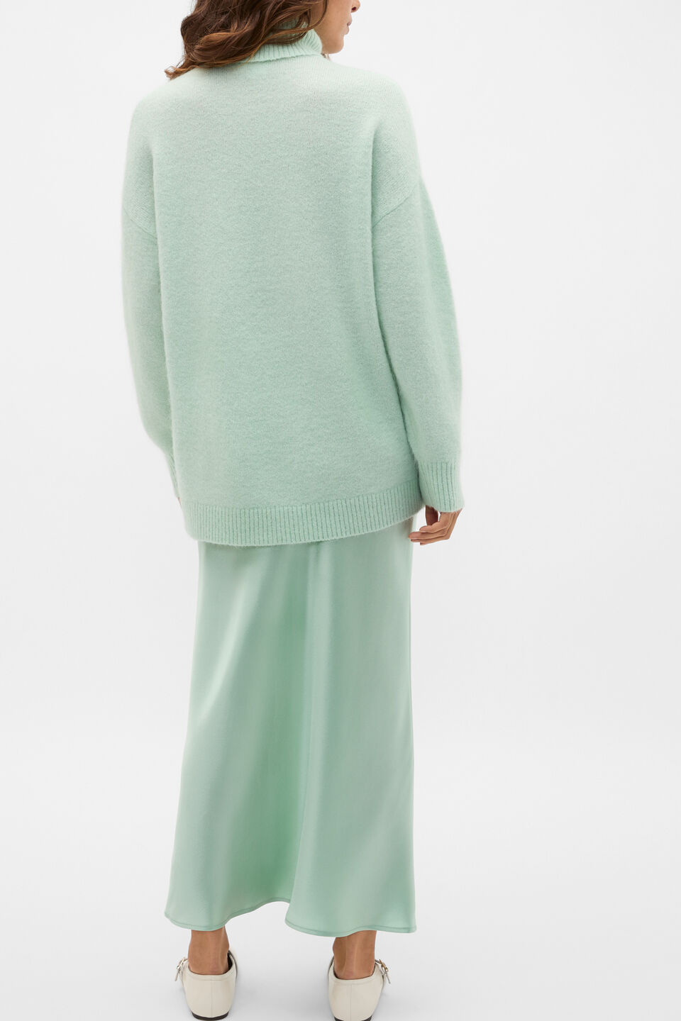 Mohair Blend Roll Neck Knit  Soft Moss
