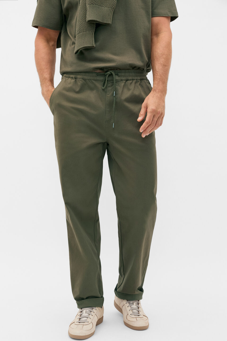 Drawstring Twill Pant  Burnt Olive