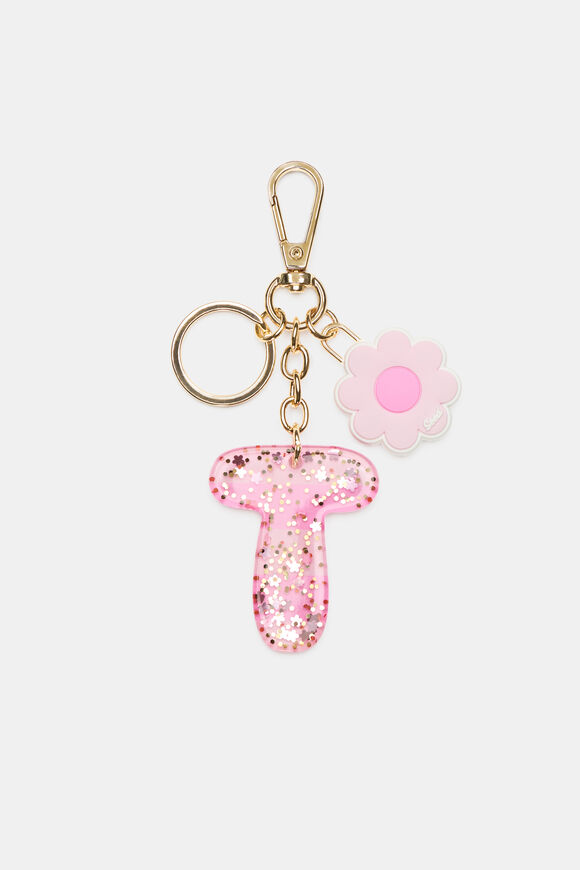 Pink Stripe Initial Keyring  T  hi-res