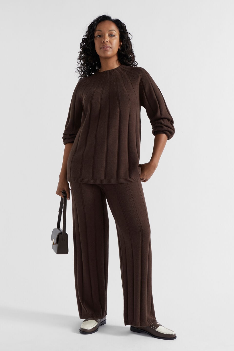 Panelled Rib Knit  Dark Espresso