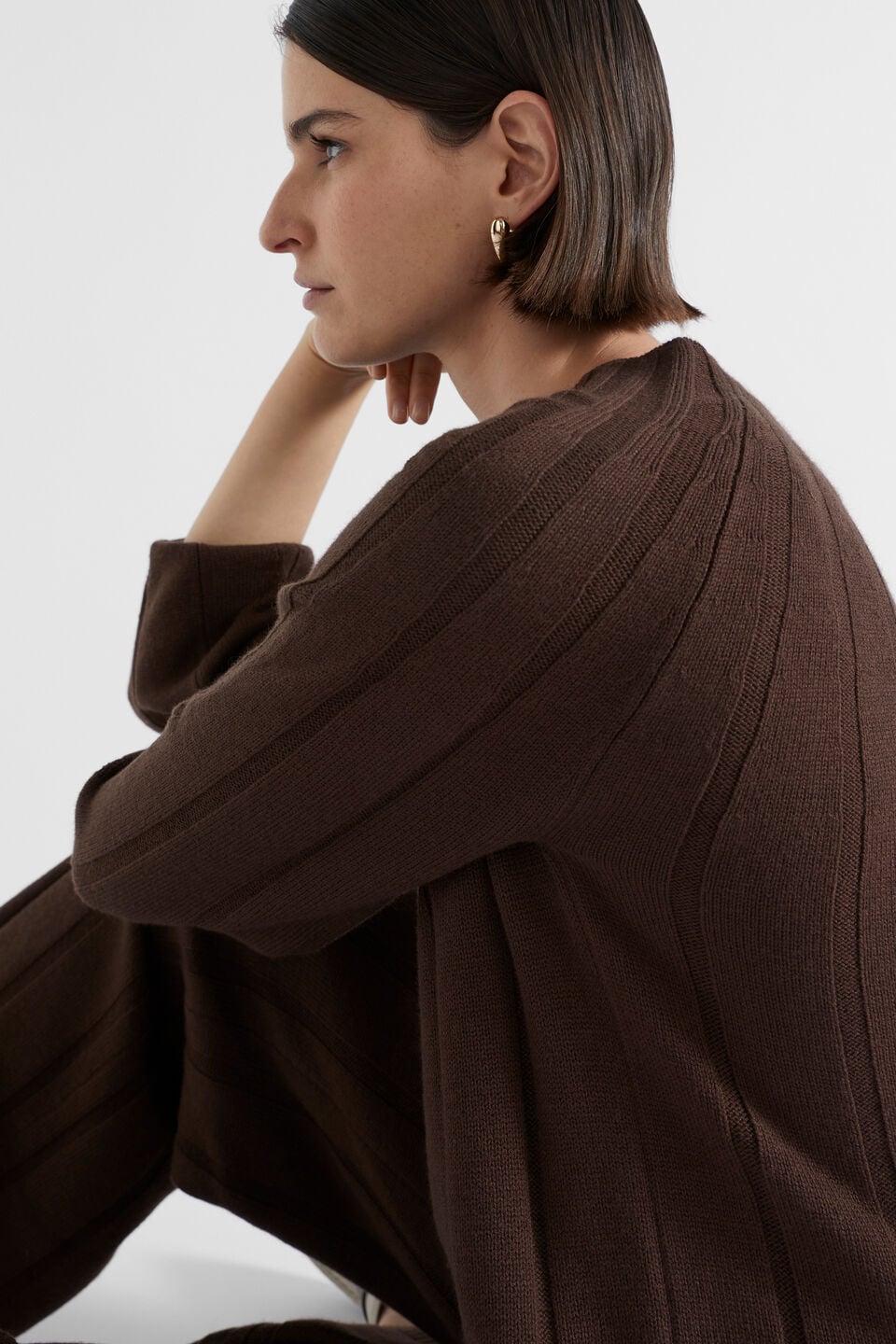 Panelled Rib Knit  Dark Espresso