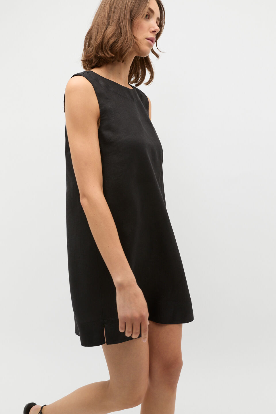 Linen A Line Mini Dress  Black