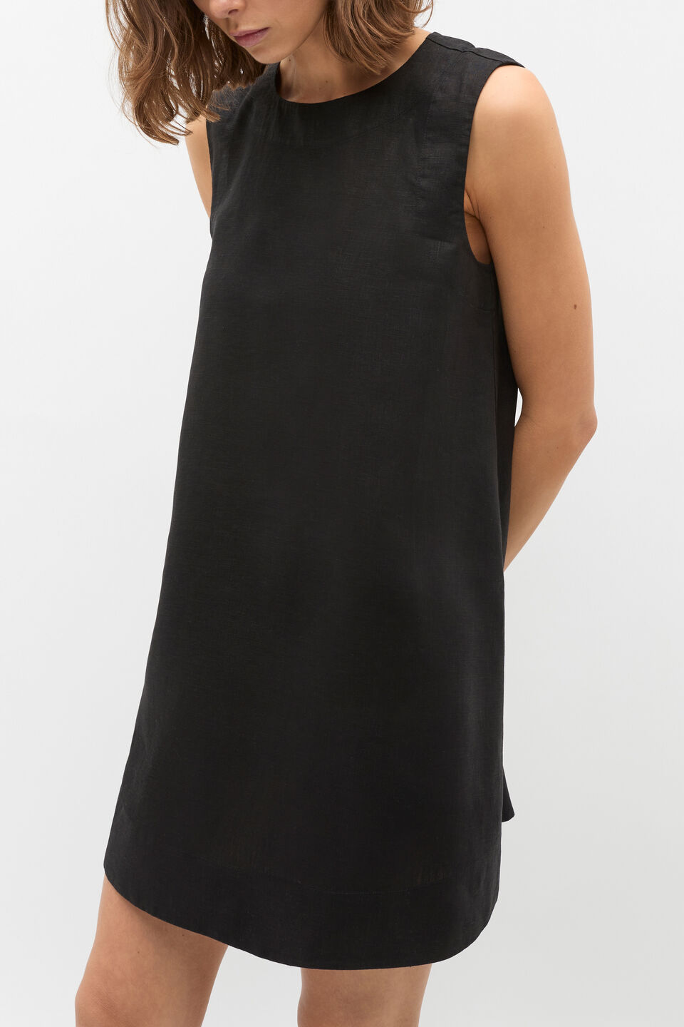 Linen A Line Mini Dress  Black