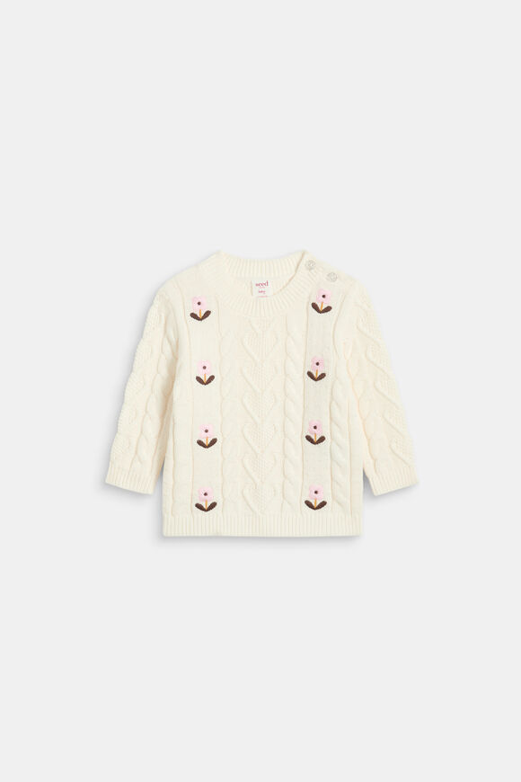 Floral Cable Knit Sweater  Classic Cream  hi-res