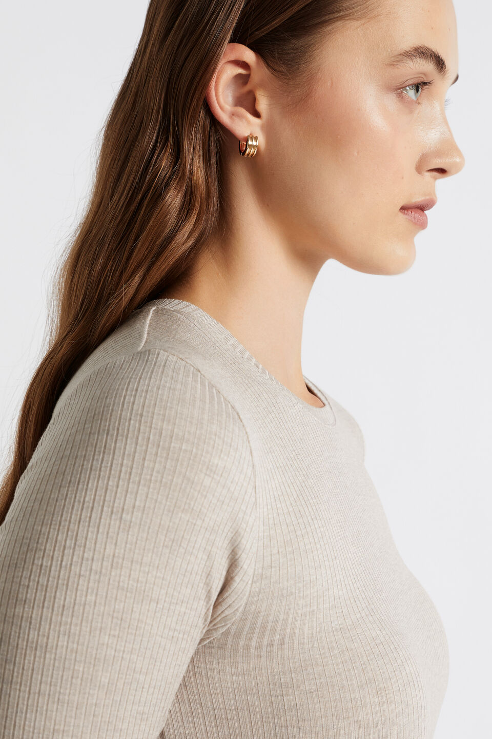 Core Rib Crew Neck Top  Light Storm Marle