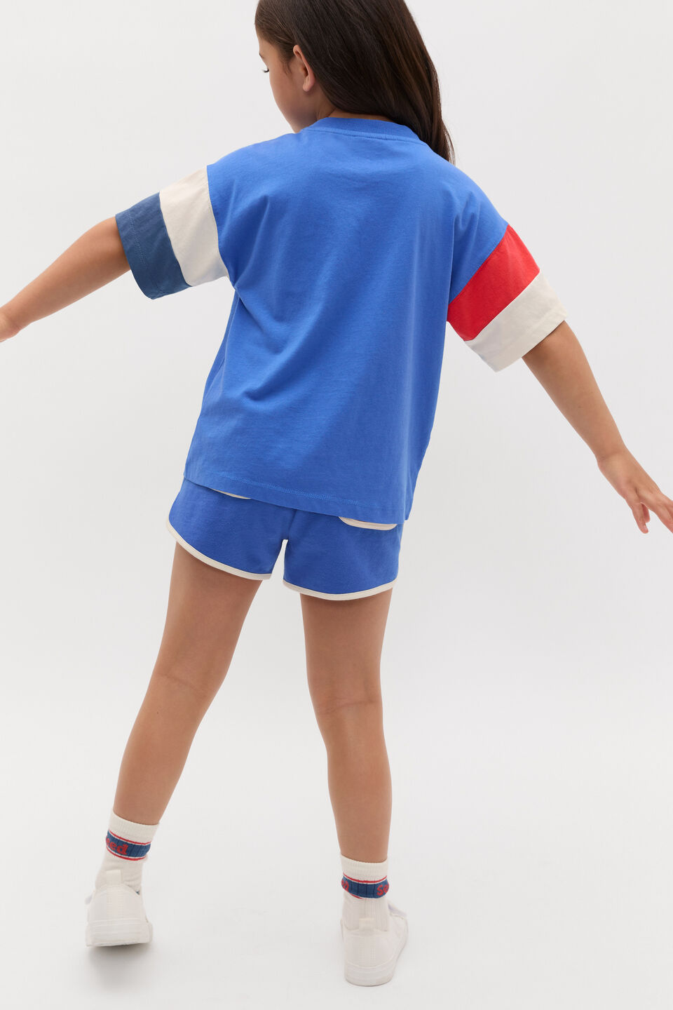 Panelled Retro Logo Tee  Azure Blue