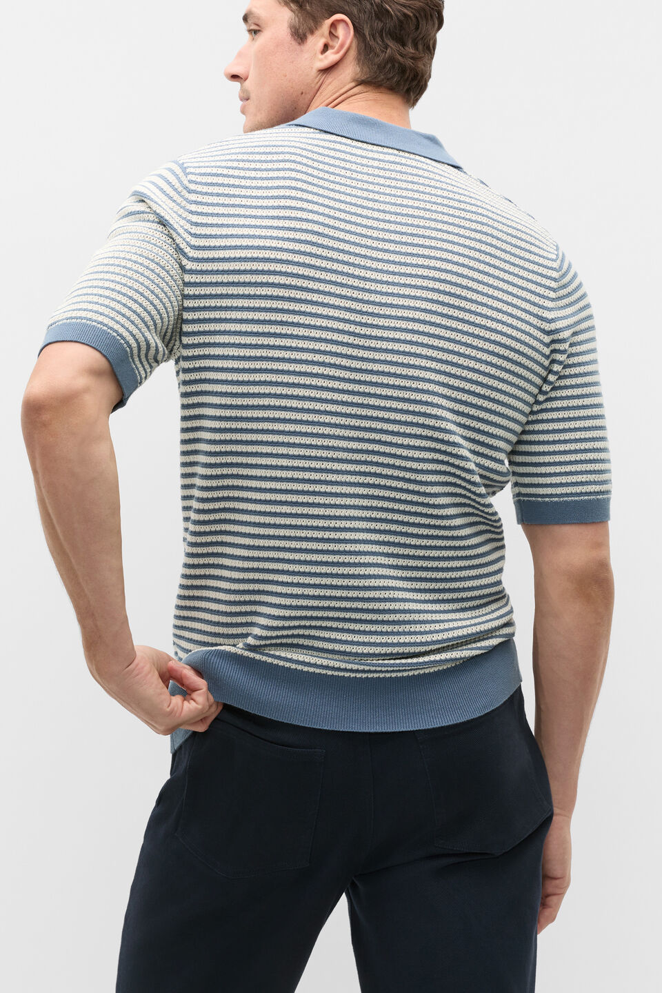 Contrast Stripe Knit Polo  Storm Blue