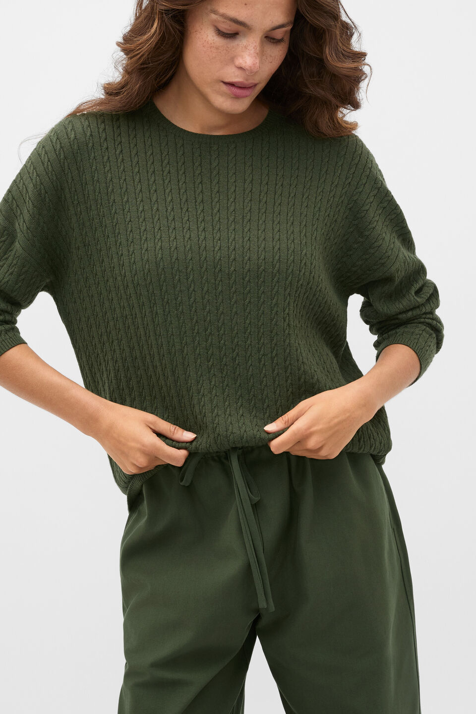 Australian Merino Mini Cable Knit  Deep Forest