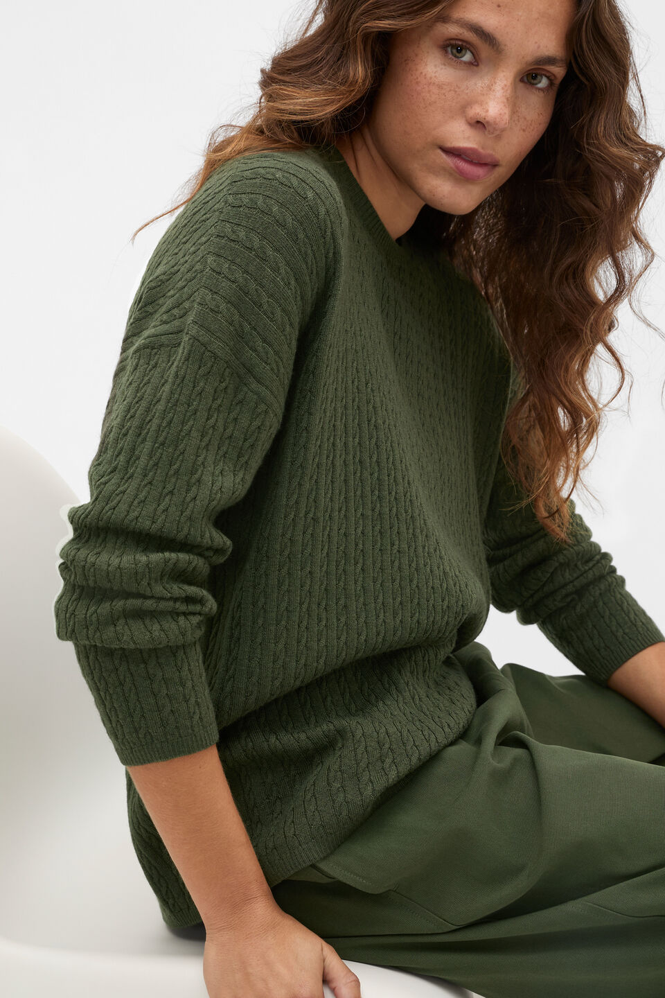 Australian Merino Mini Cable Knit  Deep Forest
