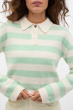 Brushed Merino Boxy Polo  Soft Moss Stripe  hi-res