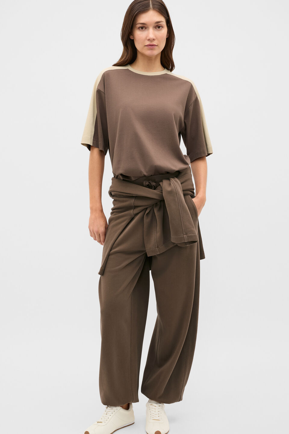 Contrast Sleeve Panel Boxy Tee  Chestnut