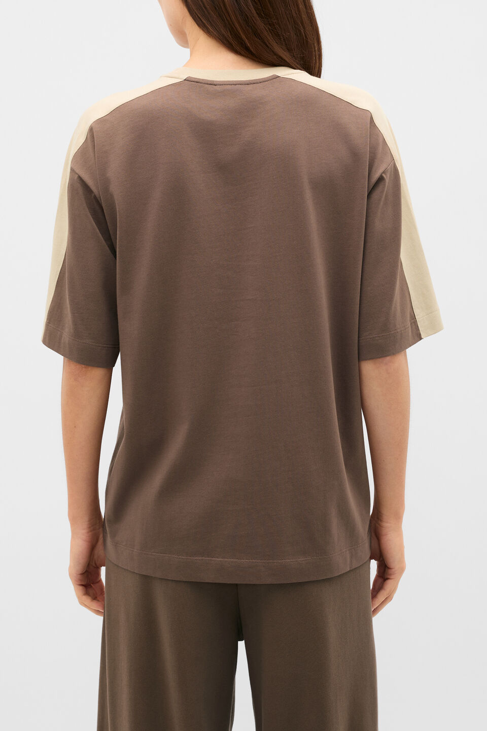 Contrast Sleeve Panel Boxy Tee  Chestnut