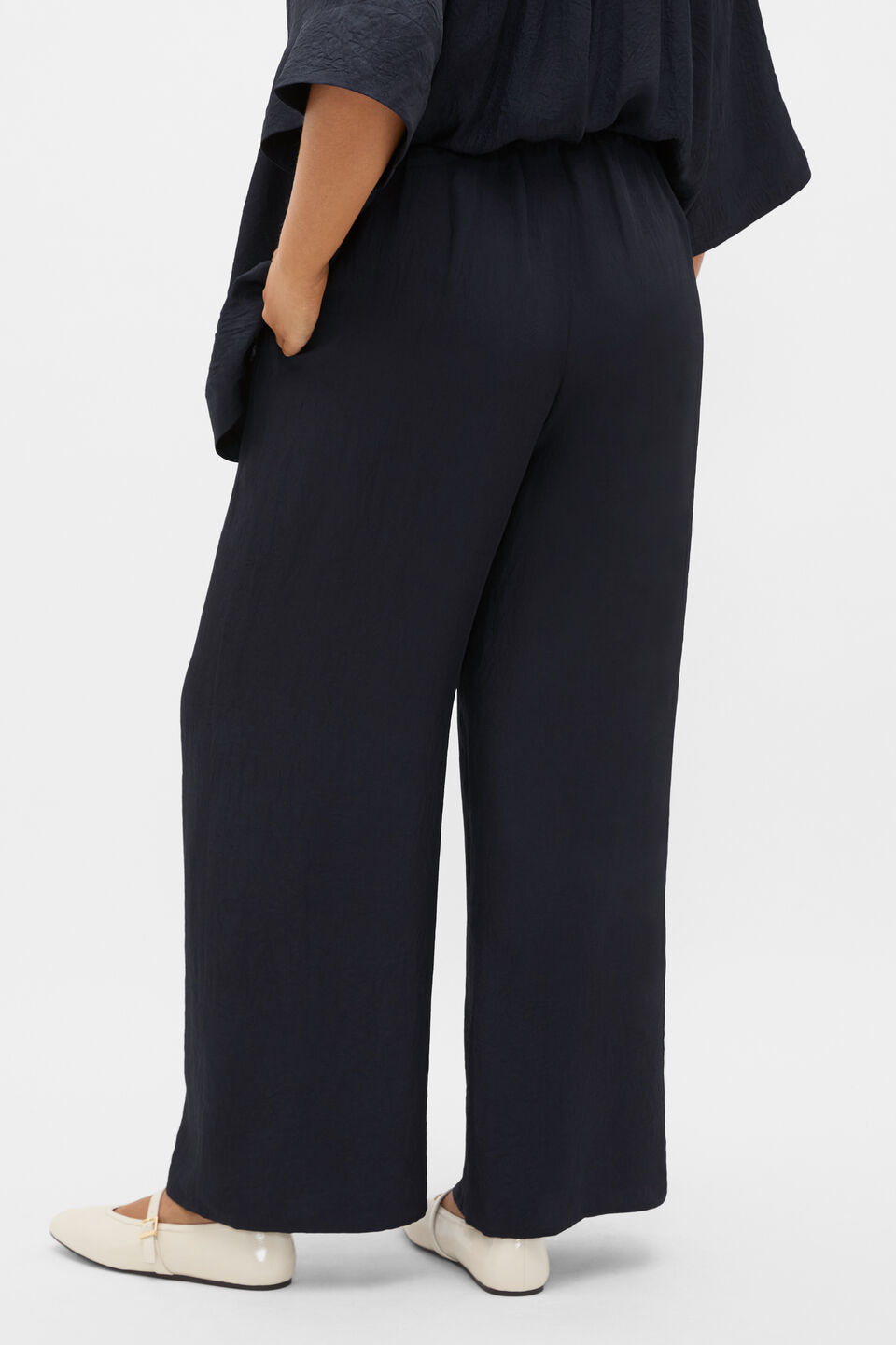 Textured Satin Easy Wide Leg Pant  Twilight Blue
