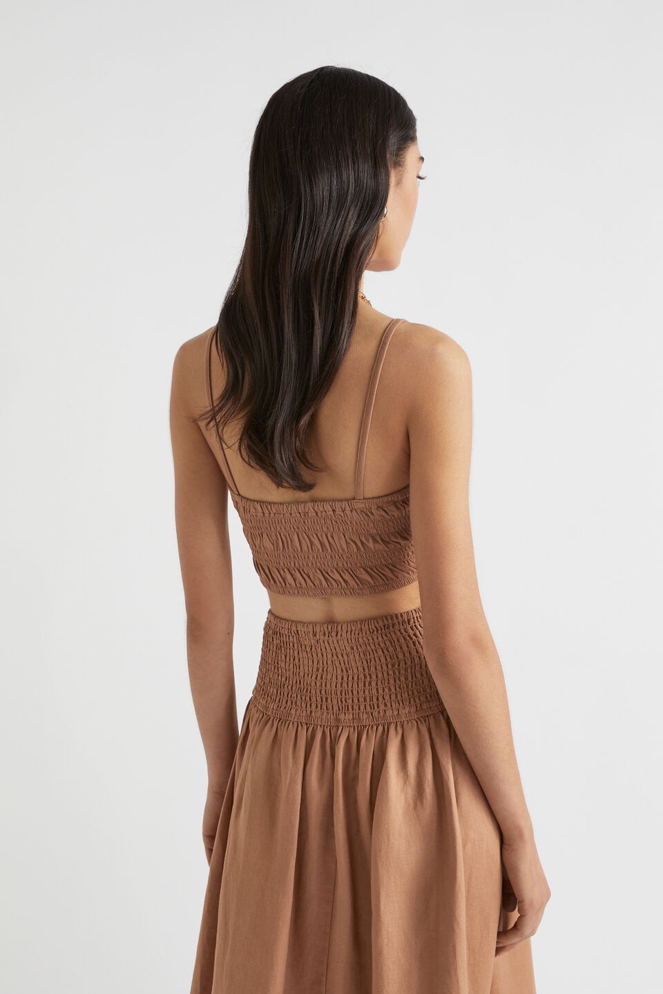Shirred Detail Crop  Auburn Brown