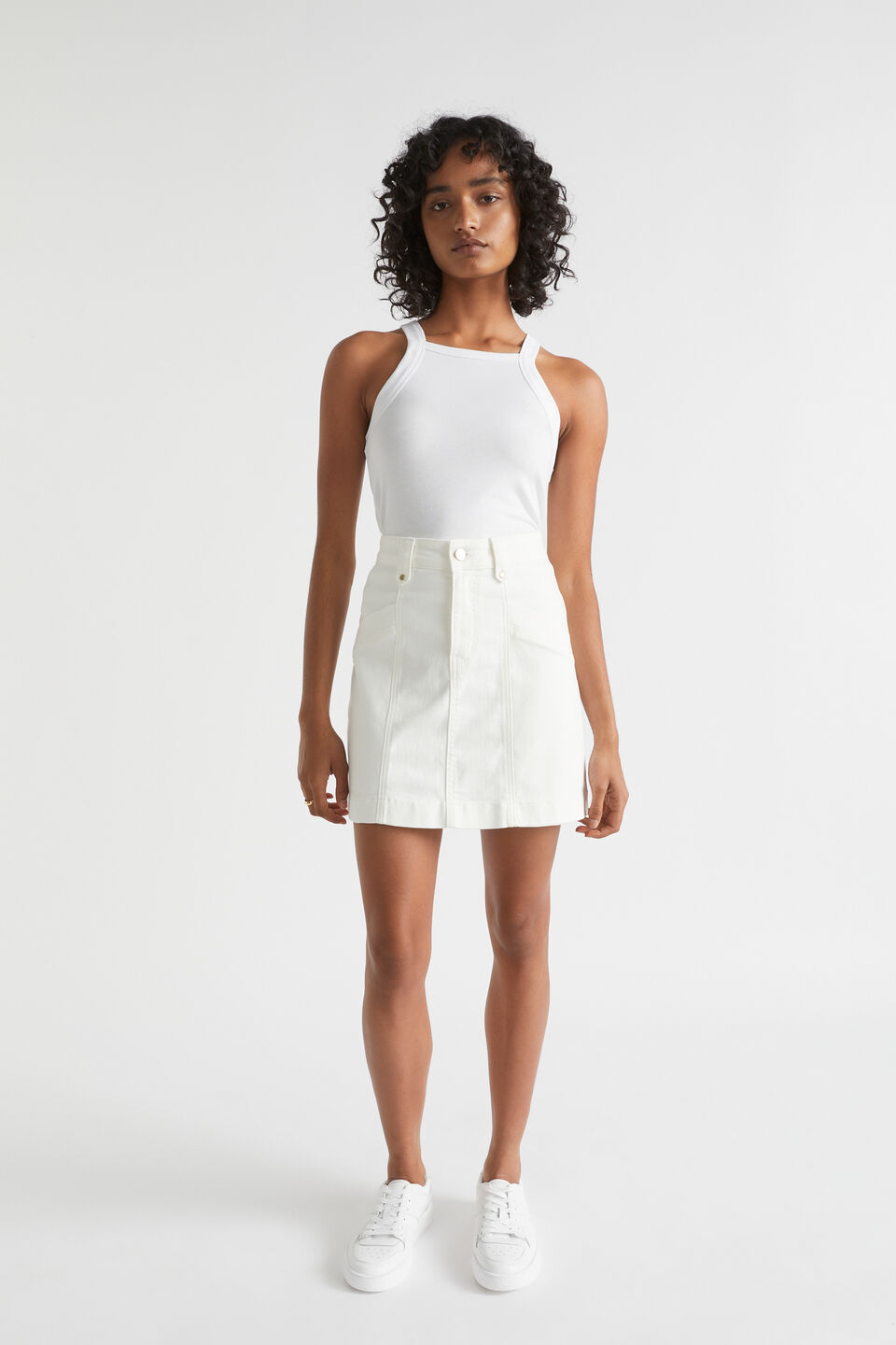 Denim A Line Seamed Skirt  Cloud Cream