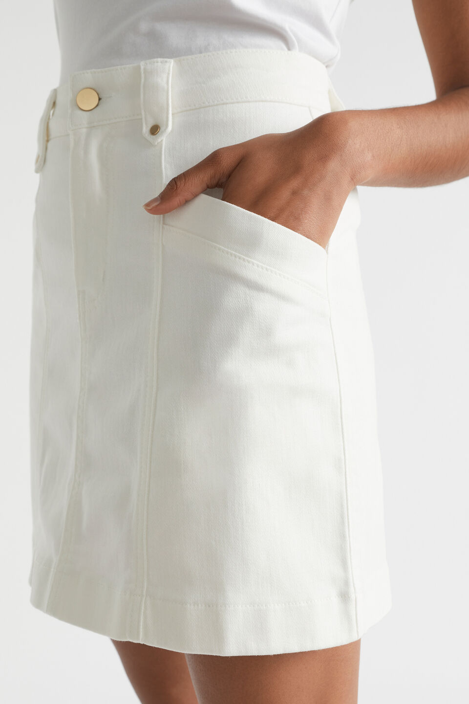 Denim A Line Seamed Skirt  Cloud Cream