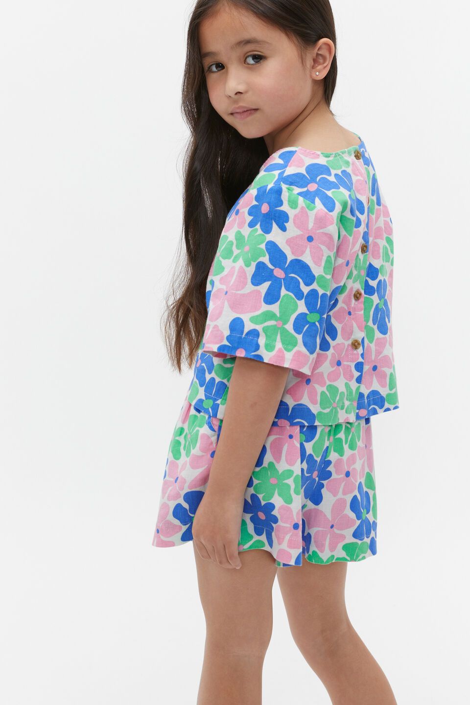 Retro Floral Top  Pine Lime
