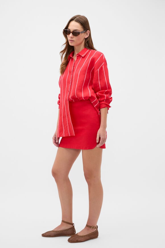 Core Linen Curve Hem Mini Skirt  Chilli Red  hi-res
