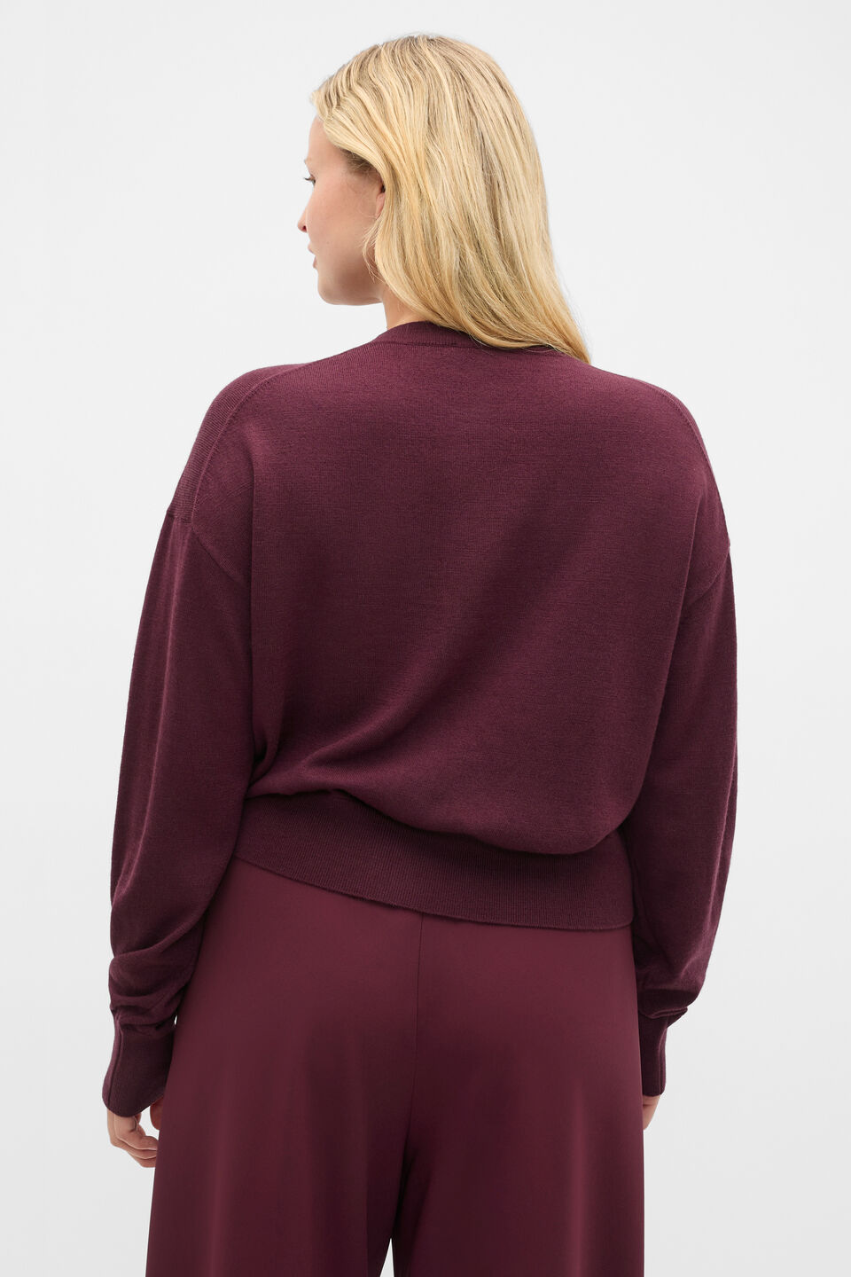 Australian Merino Relaxed Cardigan  Plum Red