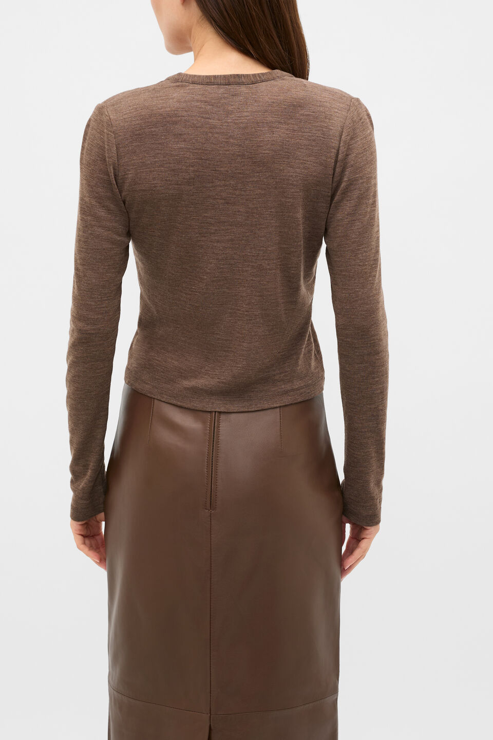 Australian Merino Cropped Cardigan  Chestnut Marle
