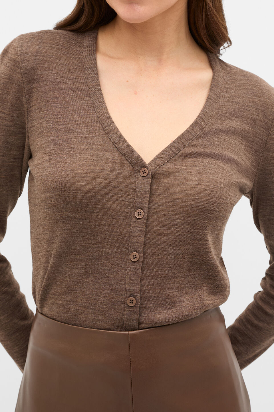 Australian Merino Cropped Cardigan  Chestnut Marle
