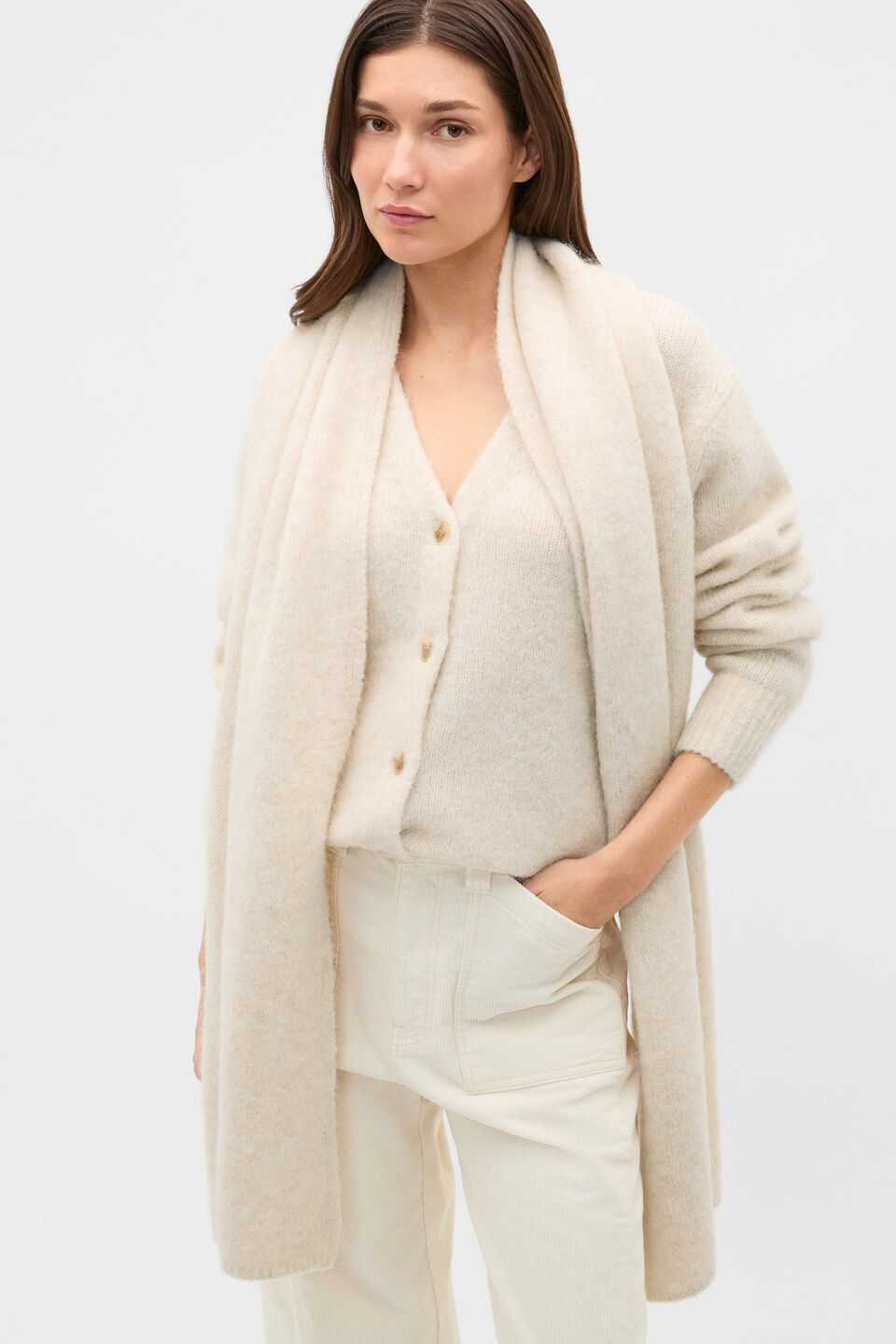 Alpaca Blend Scarf Cardigan  Vanilla Cream Marle