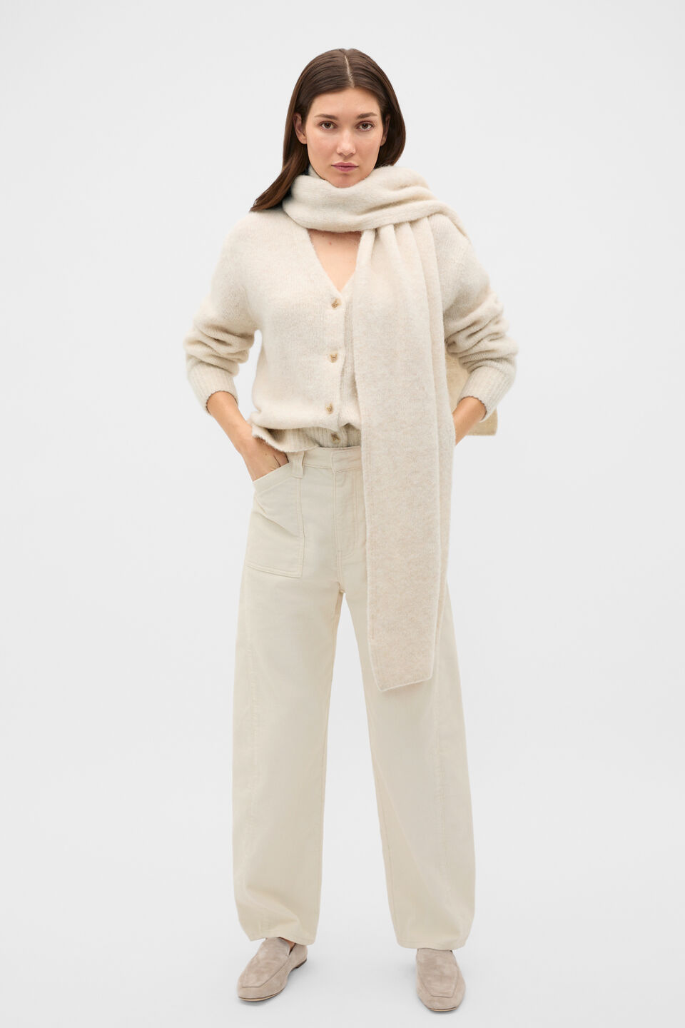 Alpaca Blend Scarf Cardigan  Vanilla Cream Marle