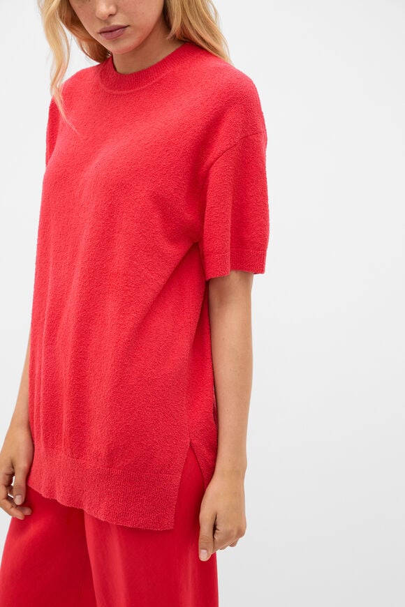 Boucle Oversized Knit Tee  Chilli Red  hi-res