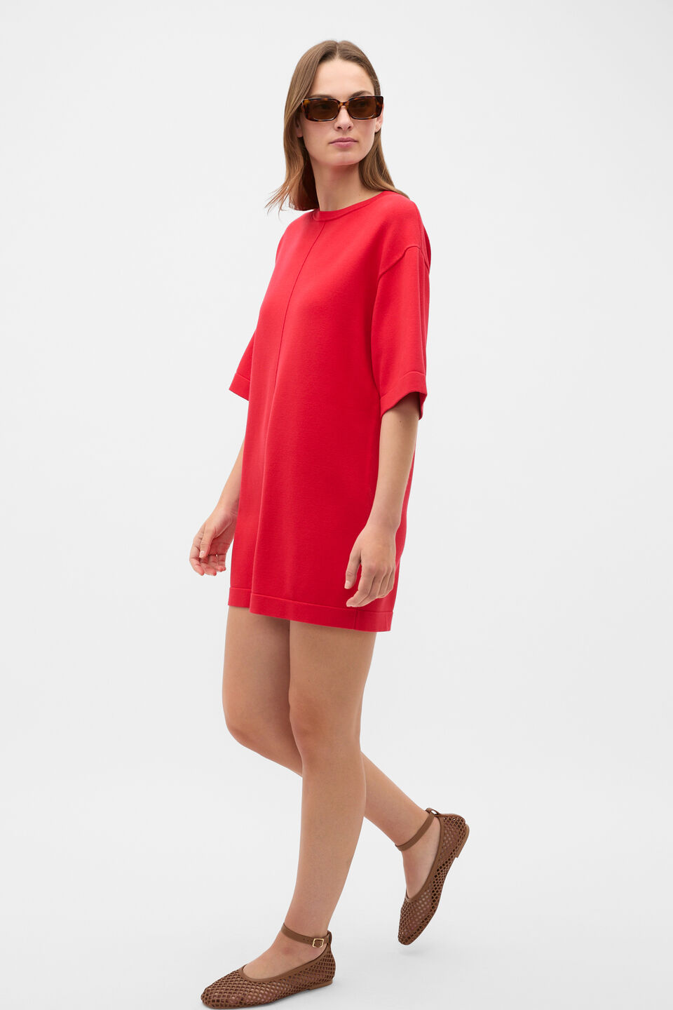 Knitted Relaxed Tee Dress  Chilli Red