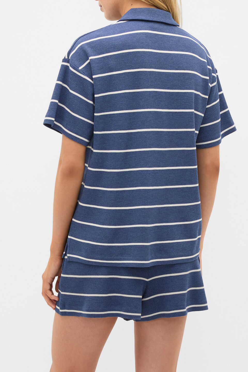 Waffle Stripe Shirt and Short PJ Set  Royal Blue Marle