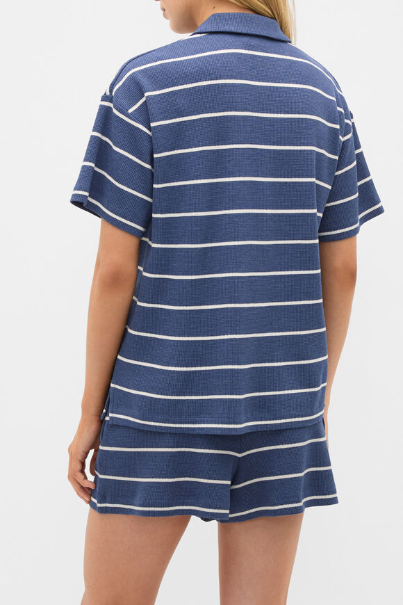 Waffle Stripe Shirt and Short PJ Set  Royal Blue Marle  hi-res