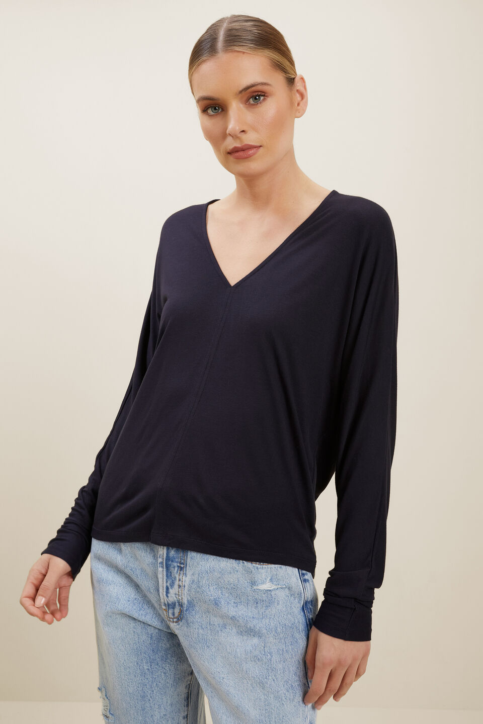 Modal V Neck Top  Deep Navy