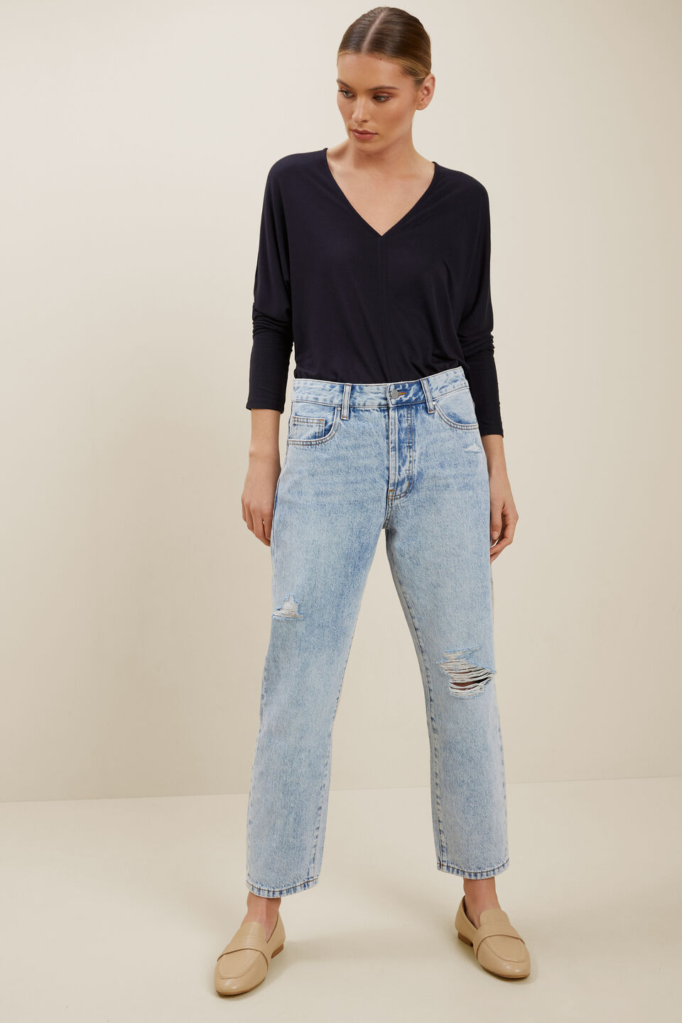 Modal V Neck Top  Deep Navy