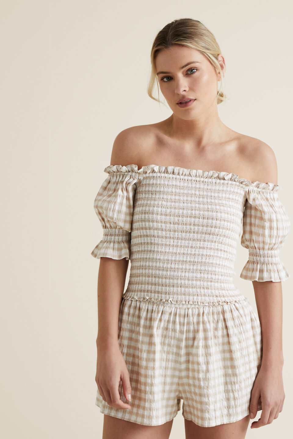 Off Shoulder Gingham Top  
