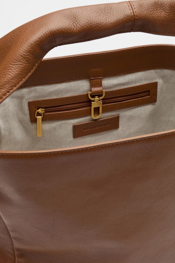 Leather Curved Tote  Deep Tan  hi-res