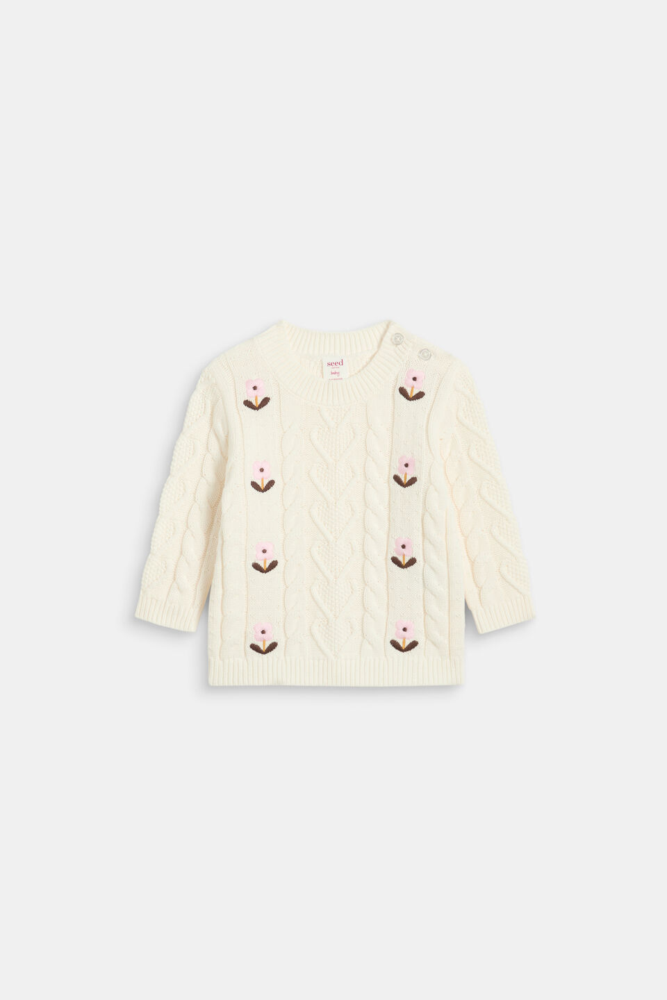 Floral Cable Knit Sweater  Classic Cream