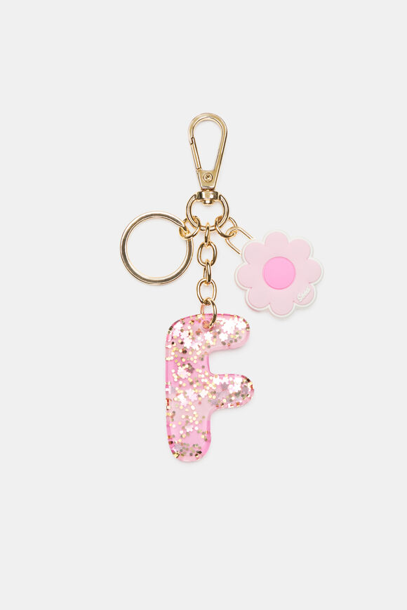Pink Stripe Initial Keyring  F  hi-res