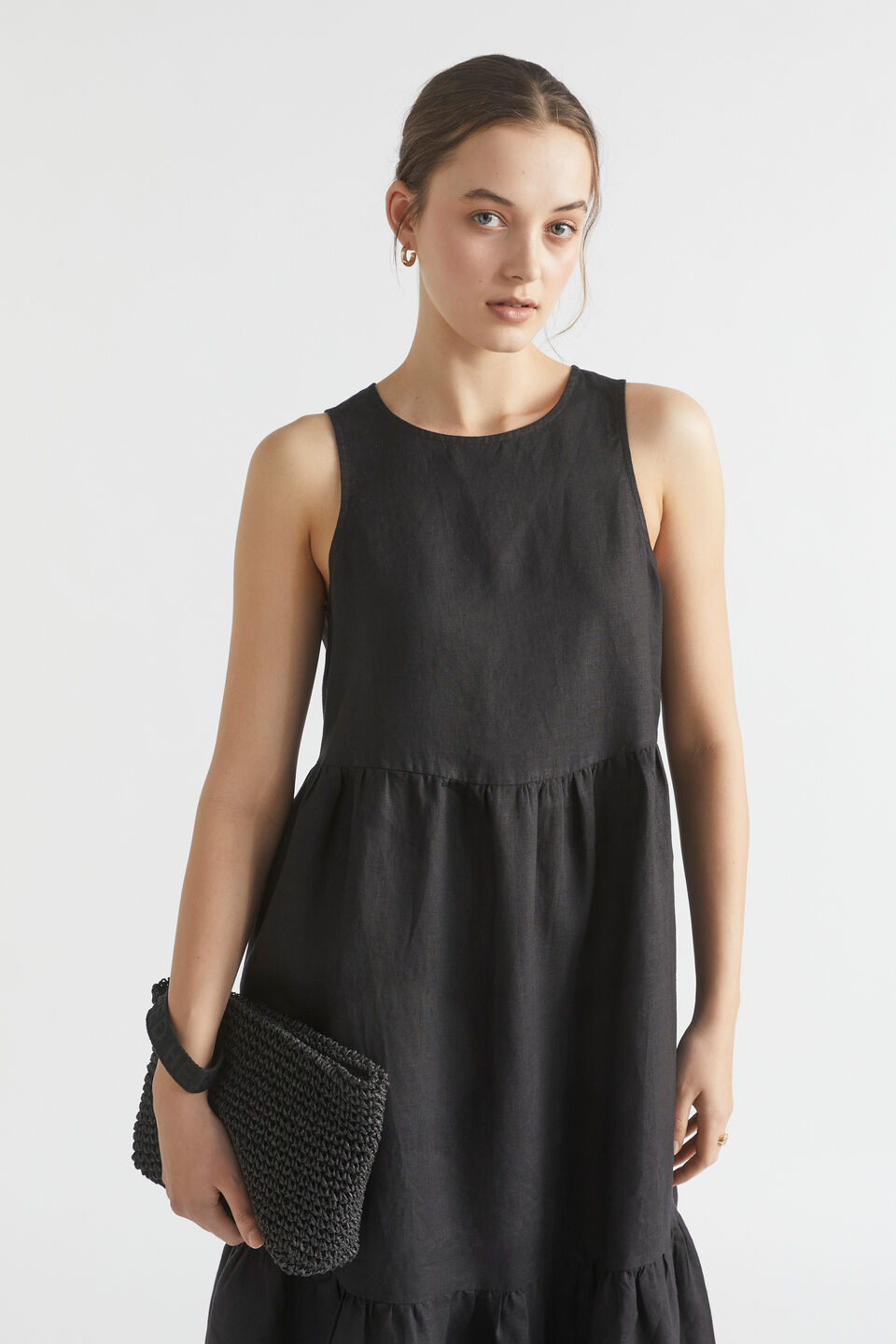 Core Linen Midi Dress  Black