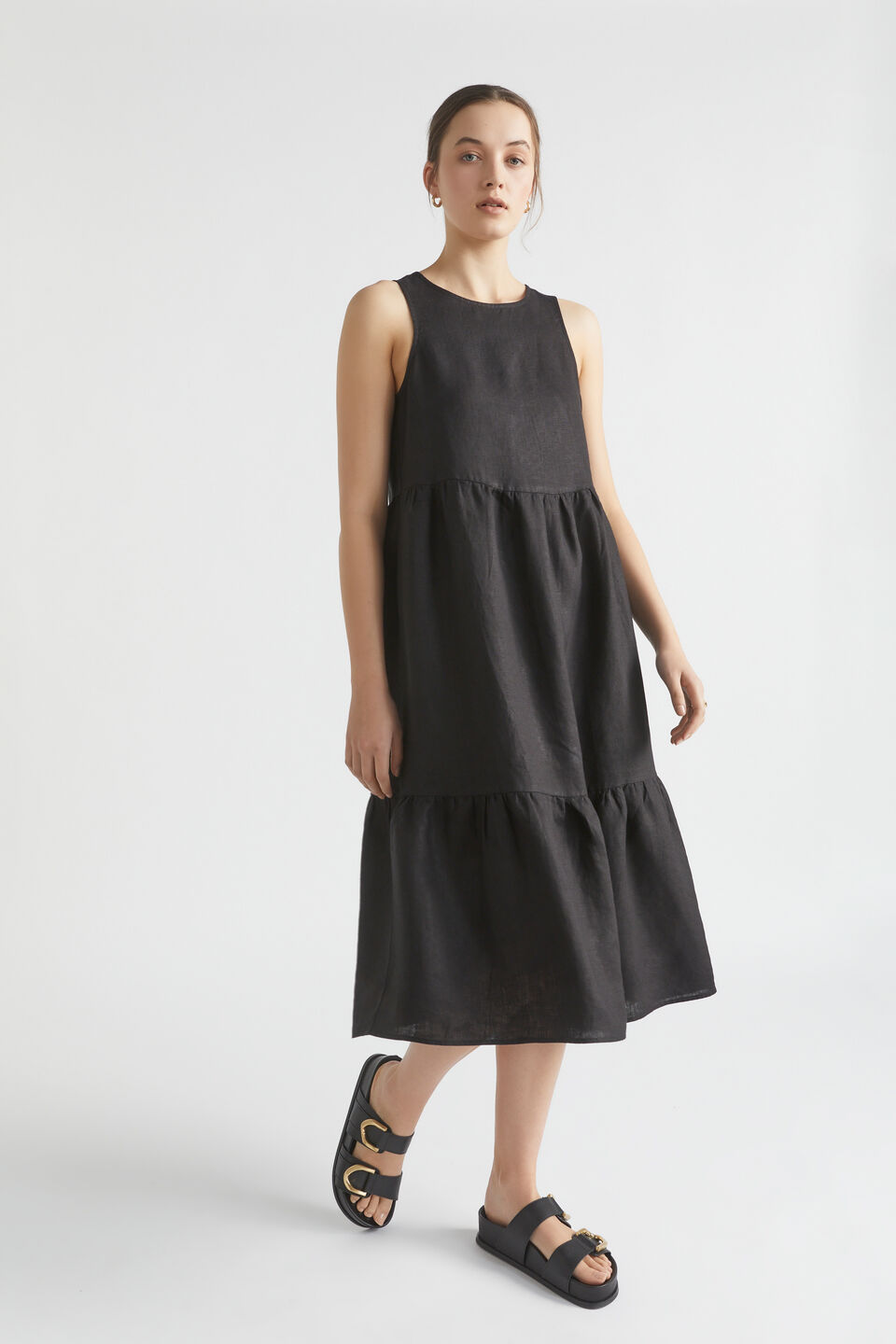 Core Linen Midi Dress  Black