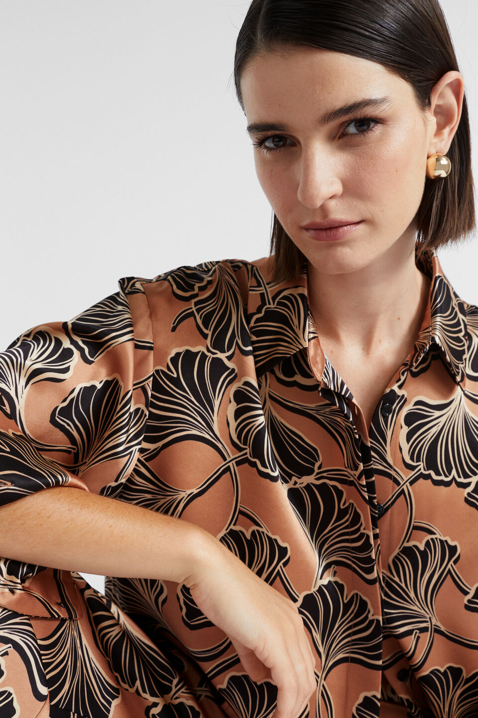 Satin Abstract Floral Shirt  Abstract Floral